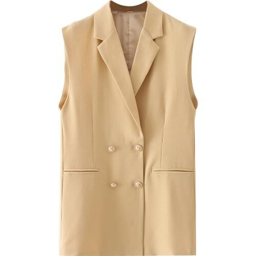 2021 New Women Vest Suits Coat Notched Collar Sleeveless Oversize Blazer Style Vest Fashion Casual Chic Lady Waistcoat Outerwear