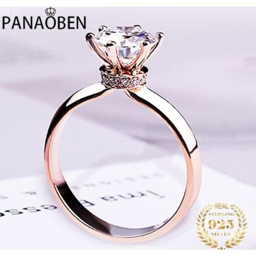 Unique Diamond Real S925 Sterling Silver Woman Rings Rose Gold Two-tone Luxury Elegant Exquisite Engagement Wedding Gift Jewelry