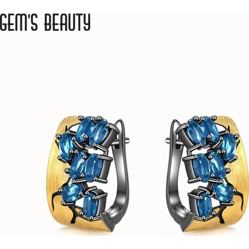 Gems Beauty 100% Real 925 Sterling Silver London Blue Topaz Earring For Women Making Jewelry Gift Wedding Party Engagement
