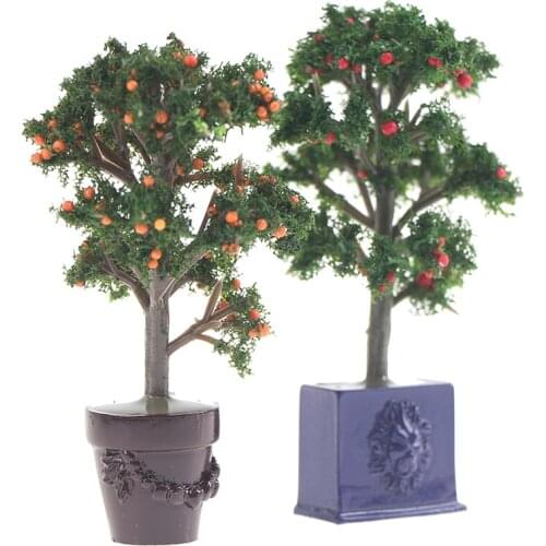 1/12 Potted Tangerine Tree Plant Miniature Fairy Garden Plants Fruit Trees Plants Dollhouse Miniature Accessory