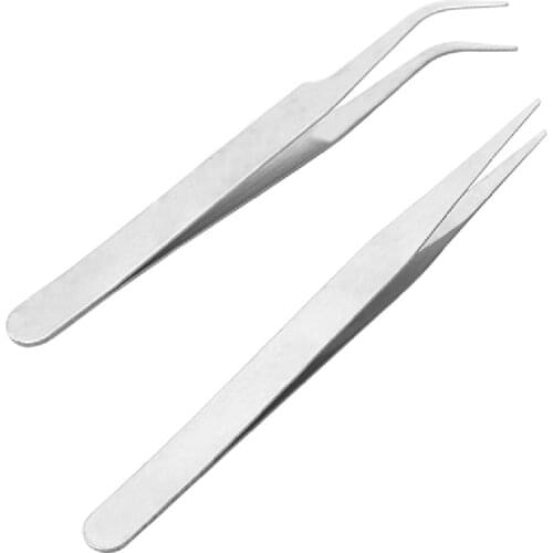 1PC Stainless Steel Industrial Anti-Acid Tweezers Straight Curved Forceps Watchmaker Repair Tools Nail Eyebrow Repairing Tweezer