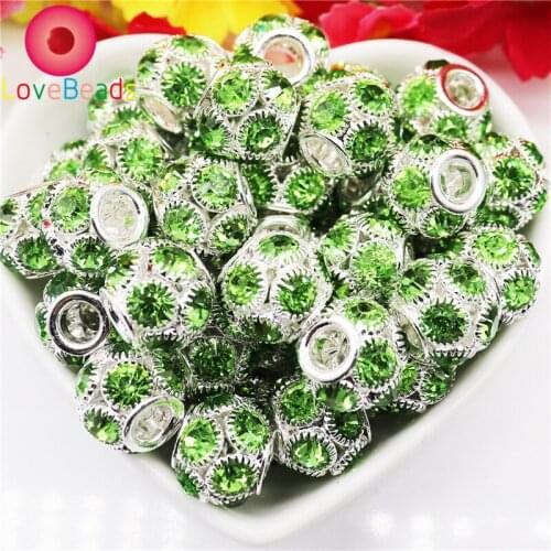 10Pcs Green Color Brass Cubic Zirconia Beads CZ Crystal Micro Pave Setting Disco Ball Spacer Beads Bracelet for Jewelry Making