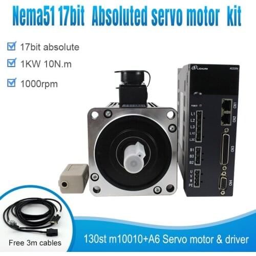 1KW Servo kit 130st m10010 1000rpm 10N.m 17 Bit Absoluted Encoder 3 Meter Cables Ac Engine 220V With Driver Cnc Servo Motor