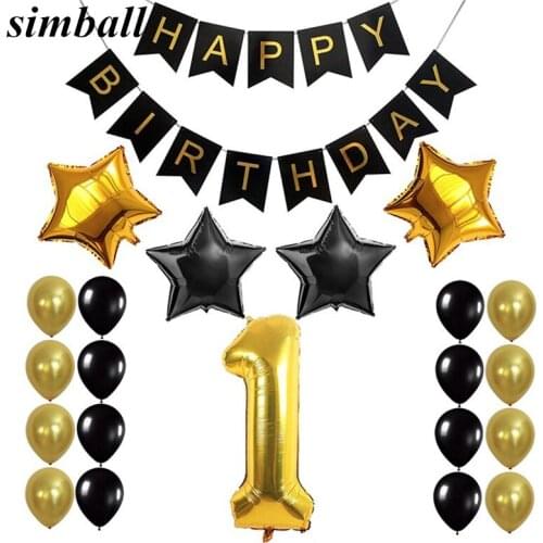 1st 50 Happy Birthday Banner 32inch Number Foil Balloons Paper Bunting Balloons Gold Black Birthday Party Decoration Supplies