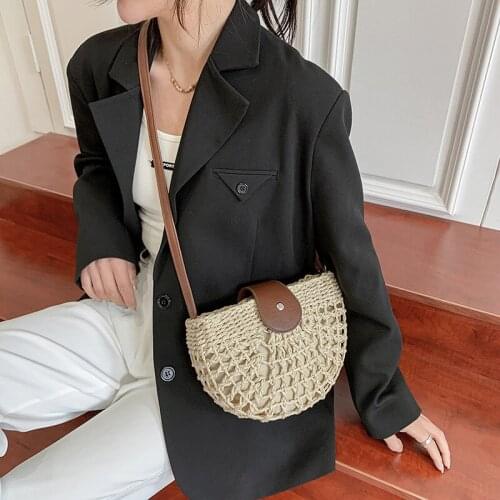 2021 Handmade Rattan Woven Straw Bag Summer Beach Bag for Women Bohemia Messenger Crossbody Bags for Girls Daily Purse
