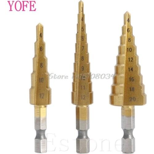 3Pcs Large HSS Steel Step Cone Drill Titanium Bit Set Hole 3-12/4-12/4-20mm S08 Wholesale&DropShip