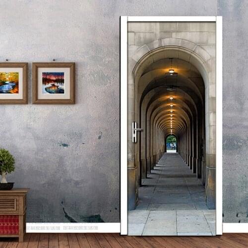 3D Arches Expand Space Door Stickers Home Decor Wall Decals Bedroom Living Room Door Sticker PVC Self Adhesive Mural Wallpaper