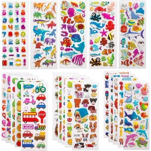 3D Stickers for Kids Toddlers 20/8 Different Sheets 3D Puffy Bulk Sticker Cartoon Education Classic Toy Children Boys Girl Gifts