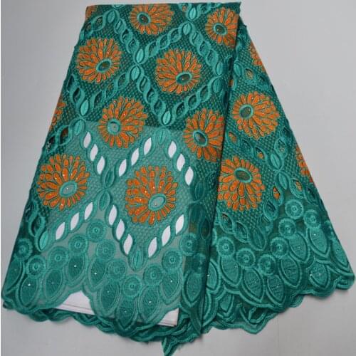 5yards/pc) High quality teal green African hand cut organza lace fabric with neat beautiful embroidery for party dress OP157