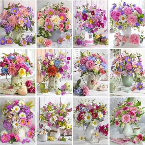 5D DIY Diamond Painting Daisy Picture Diamond Embroidery Full Flower Cross Stitch Kits Pink Mosaic Wall Art Home Decoration