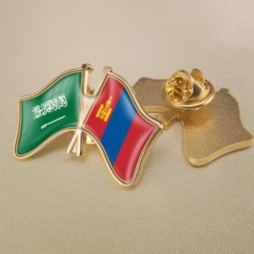 Saudi Arabia and Mongolia Crossed Double Friendship Flags Lapel Pins Brooch Badges
