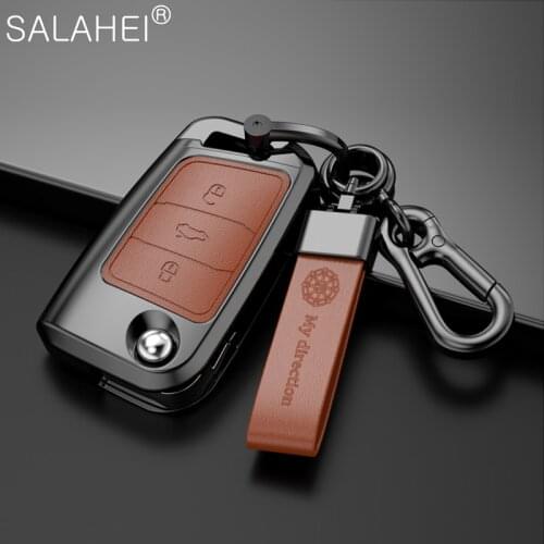 Zinc Alloy + Leather Car Key Case For Volkswagen VW Polo Golf 7 MK7 Tiguan passat For Skoda Octavia Kodiaq For Seat Ateca Leon