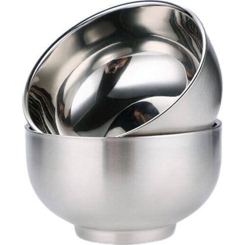 Double Layer Hot Resistant Noodle Bowls Round Shape Stainless Steel Bowls Students Rice Bowl Soup Bowls