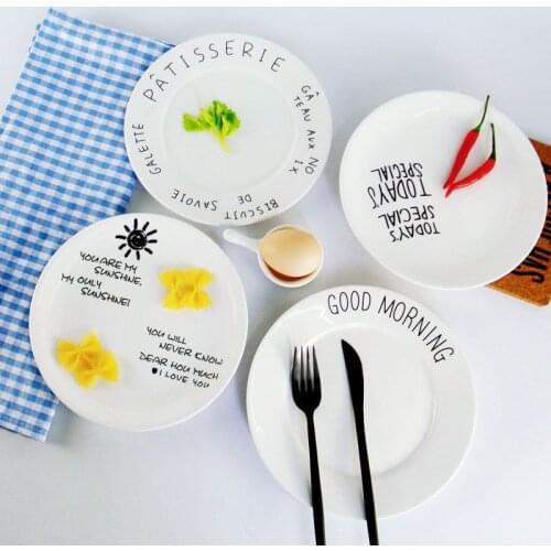 8 inch Ceramic Square Plate Kitchen Gadget Cake Dessert Tray Fruit Breakfast Steak Dinner Dishes Tableware French Dinnerware