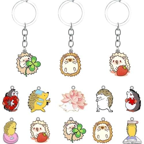 TAFREE Hedgehog Creative Epoxy Personalized Keychain Backpack School Bag Handbag Resin Pendant Keychain Jewelry