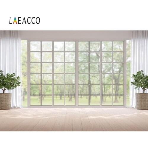 Laeacco Living Room French Window Pink Wood Floor Curtain Sunshine Interior Photo Background Photography Backdrop Photo Studio
