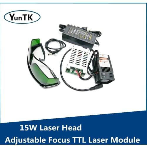 15W Laser Head, Adjustable Focus TTL Laser Module, 450nm, 12V, Engraver Accessories