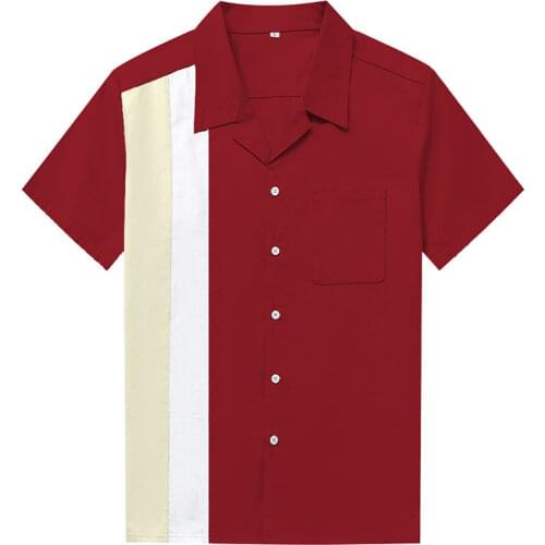 Vertical Striped Rockabilly Shirt Men Retro Button-Down Dress Cotton Shirts Short Sleeve Hombre Bowling Mens Vintage Shirts