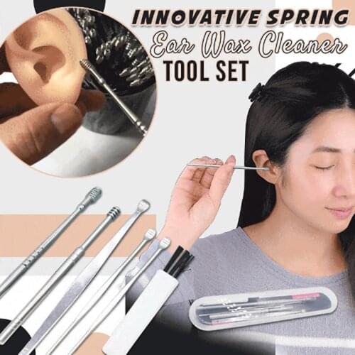 Creative Spring Ear Wax Cleaneing Tool Set Double-Ended Stainless Steel Ear Pick Portable Ear Wax Removal Kit SANA889