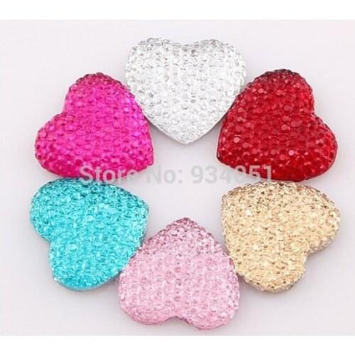 Set of 120pcs Mini Glitter Bling Resin Cabochon Heart Shaped Beads 12mm Flatback Bling Resin Rhinestone Cabochon Free Shipping