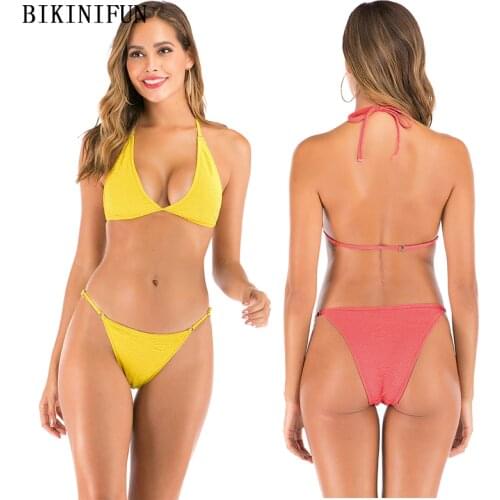 2020 New Sexy Triangle Bralette Bikini Women Solid Swimsuit Backless Halter Swimwear S-L Girl Low Waist Beachwear Bikini Set