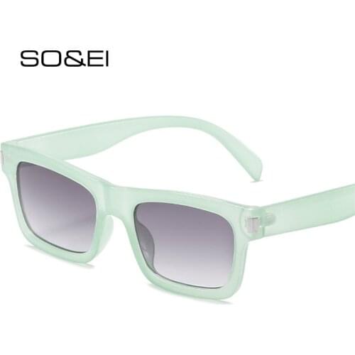 SO&EI Retro Small Rectangle Sunglasses Women Fashion Jelly Tea Green Shades UV400 Men Brand Designer Square Gradient Sun Glasses