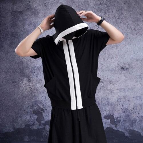 Autumn men gothic vintage punk hip hop hoodie oversize cardigan mens harajuku nightclub DJ short sleeve hoody streetwear