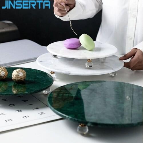 JINSERTA Natural Marble Storage Tray Jewelry Display Plate Luxury Round Dessert Fruit Cake Snack Plate Home Desktop Decor Tray