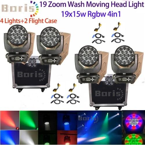 No tax 2xFlight case 4x led wash zoom moving head light 19x15w high standard moving head wash light Dmx512 19X15W Lyre Wash Zoom