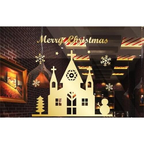 Merry Christmas house snowflake Festive atmosphere Store shop office door decoration sticker window sticker