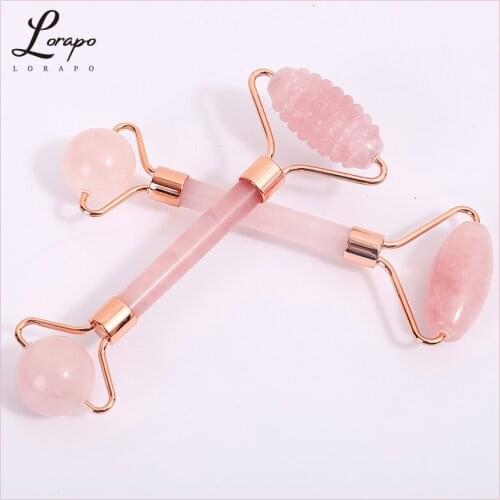 Rose Quartz Roller Facial Massager 100% Natural Stone Face-lifting Body Massage Powder Crystal Roller Massager Skin Care Tool