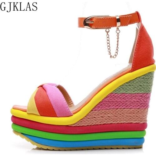 Platform Wedge Sandals Woman Shoes High Heels Lady Thick Sole Casual Shoes Women Sandals Size 41 Summer Iridescent Women Heels