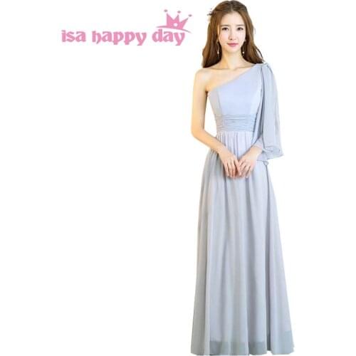 Sexy one shoulder grey 2020 a line dress greek style bridesmaid beautiful floor-length chiffon long party dressesl H4167