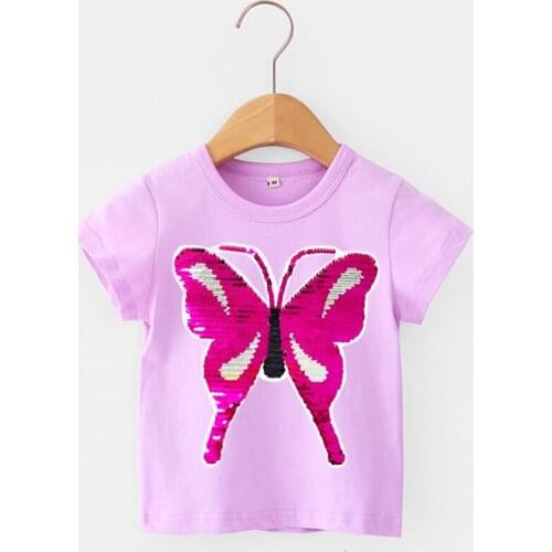 Family Matching Outfits Baby Girls T-shirts Summer Children Clothes Color Change Butterfly T-Shirts for Mother Daughter