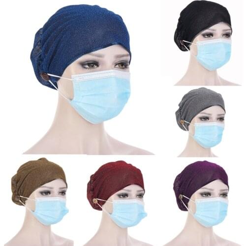 New Women Turban Head Wrap Hat With Button Headwear Headscarf Bonnet Inner Hijabs Cap Muslim Hijab Chemo Hats Turbantes Caps