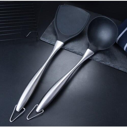 Silica gel shovel non-stick wok stir-fry shovel household kitchen stainless steel spatula spoon set