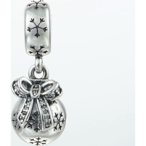 S925 Ornament with CZ Charms 925 Sterling Silver Bow Dangle Charms Beads Fit Bracelets Pendant DIY Women Christmas Gift Jewelry