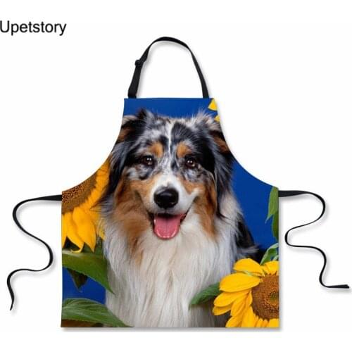 Upetstory 1 Pcs Sunflower Dog Print Kitchen Aprons Unisex Chef Dinner Party Cooking Bib Funny Pinafore Cleaning Apron