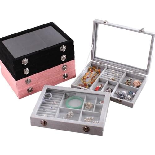Velvet Multi-Function Jewelry Display Box Necklace Bracelet Bangle Earring Ring Jewelry Multi-Grids Showcase 6 In 1/8 In 1