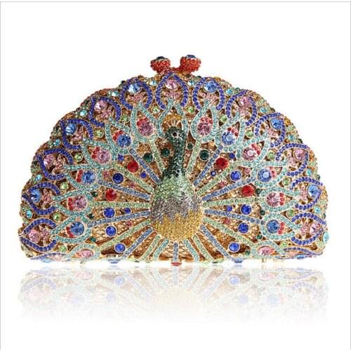 XIYUAN Women Peacock Elegant Crystal Gift Box Clutch Bags Evening Bag Minaudiere Handbags Diamond Wedding Bridal Purse Bags Gift