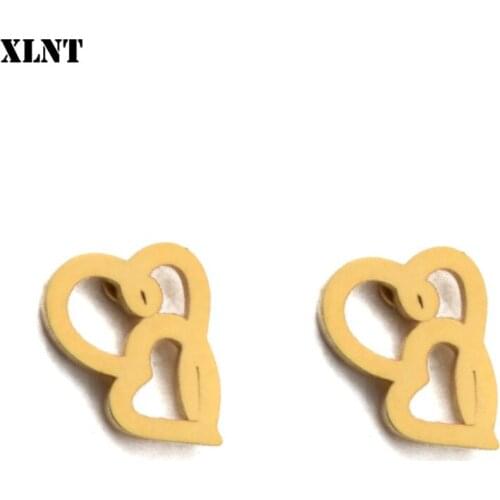 XLNT Female Heart to Heart Stud Earring Stainless Steel Earrings For Women Gift S -jewelry Pendientes Mujer