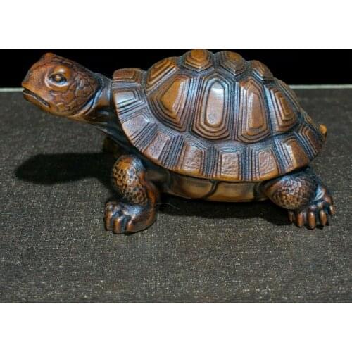 Japanese Netsuke Collectible Old Vintage Boxwood Longevity Tortoise Statue