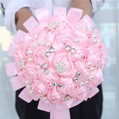 Hot pink Hand made Flower Rhinestone Bridesmaid Crystal Bridal Wedding Bouquet de mariage