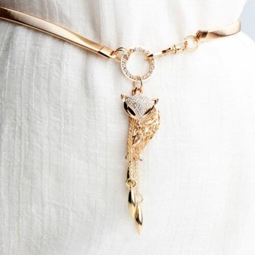 Women Fox Pattern Golden Silver Belt Fashion Elastic Fine Decorative Dress Sweet Versatile Extended Sweater Waist Chain 20Patter