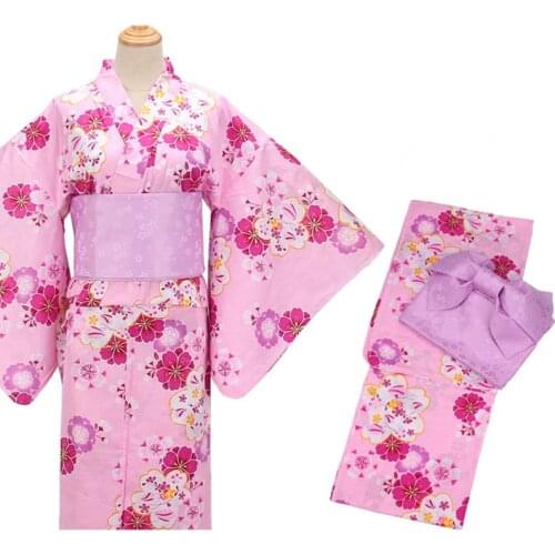 Womens Traditional Clothing Classic Beautiful Floral Prints Japan Kimono/Yukata Cosplay Clothing 6pcs/Set Geta Included
