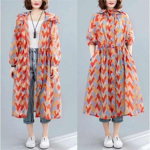2021 New Summer Loose Long Sun Protection Clothing Womens Thin Section Long Sleeve Large Size Hooded Windbreaker Coat s806