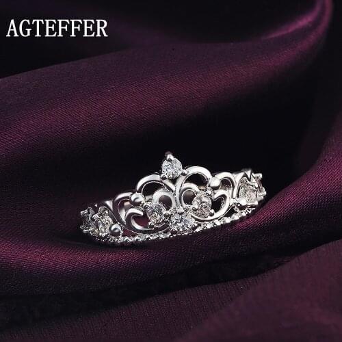 AGTEFFER 925 Sterling Silver Crown AAA Zircon Ring For Women Fashion Wedding Engagement Party Charm Jewelry