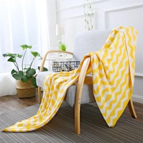 LYN&GY Winter Knitted Blankets Blue Dark Yellow Gray Throws Blanket Decorative Bedroom Plaid on the Bed Cobertor Sofa Bed Cover