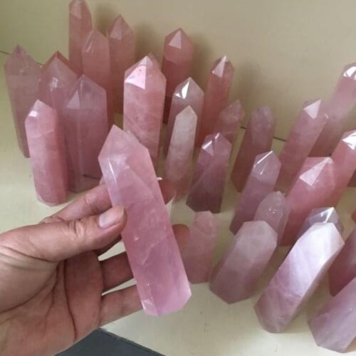1PC Natural Rock Rose Strawberry Quartz Crystal Point Healing Stone Pure Color spiritual Obelisk Wand Pink Room ornaments