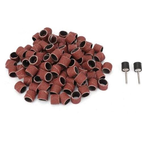 100Pcs Sand Paper 12mm Abrasive Sand Paper Ring Sandpaper Wheel Grinding Bit + 2Pcs Rods Abrasives Tools Accessories